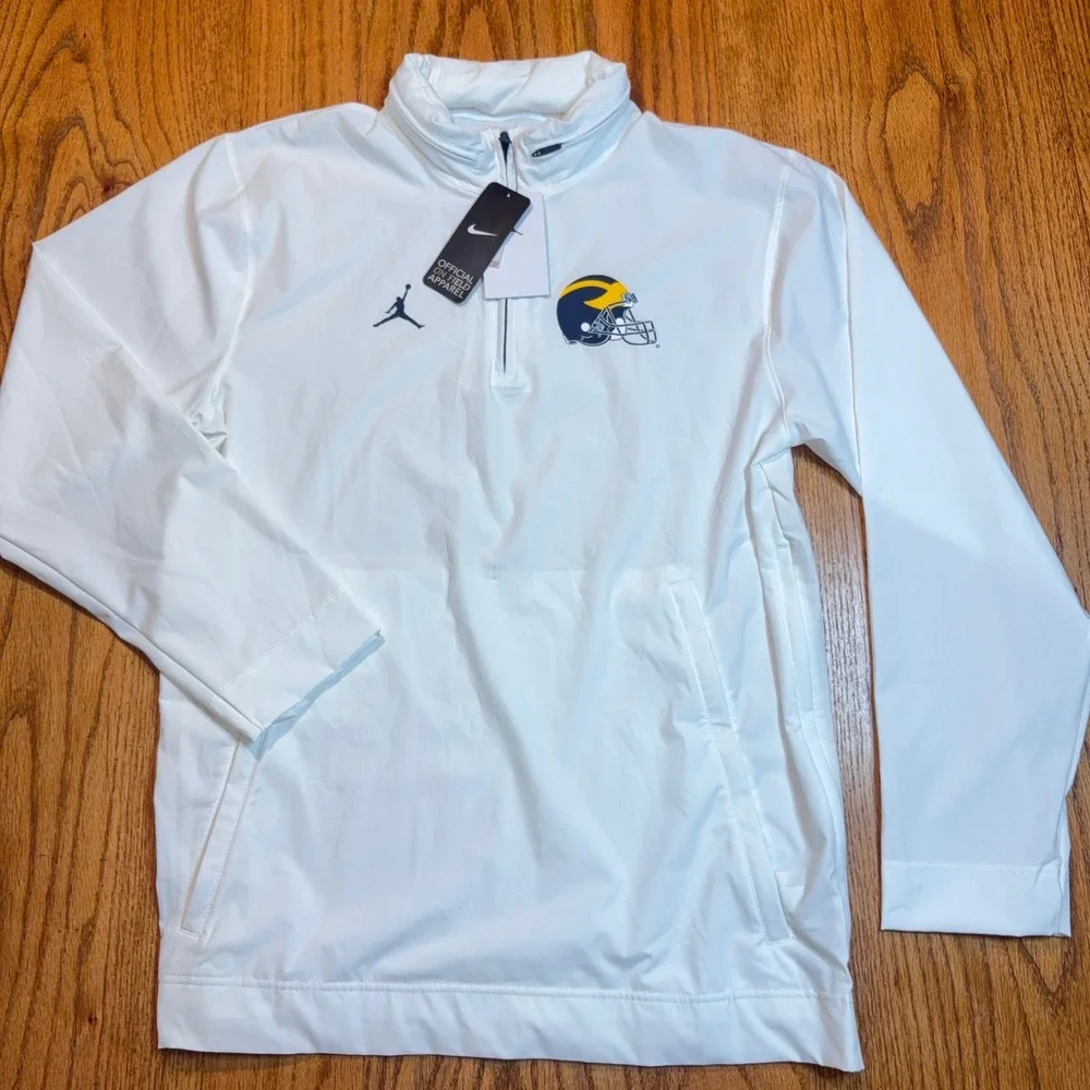 Nike Jordan Michigan Wolverines Pullover Mens Med White 1/4 Zip Hooded Sideline